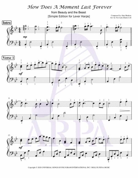 Beauty And The Beast How Does A Moment Last Forever Simple Edition For Harp Solo Sheet Music