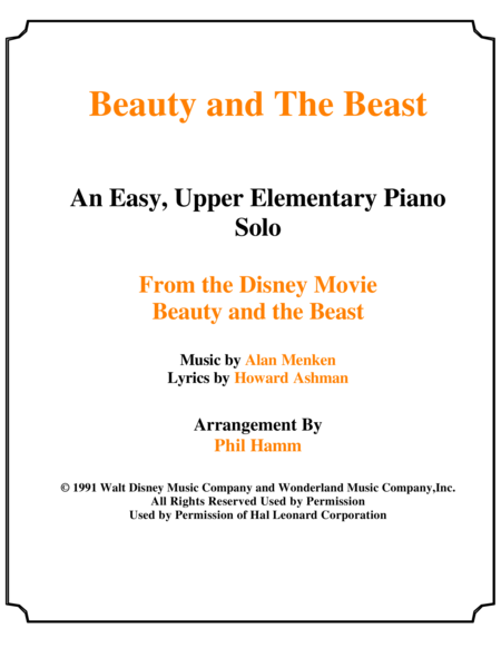 Beauty And The Beast Upper Elementary Sheet Music