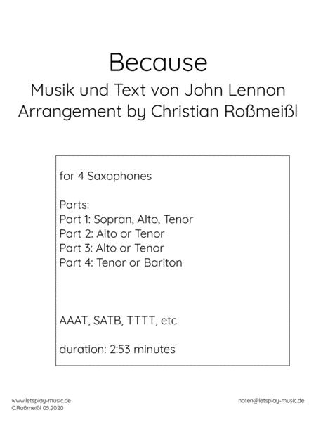 Free Sheet Music Because For Saxophon Quartett