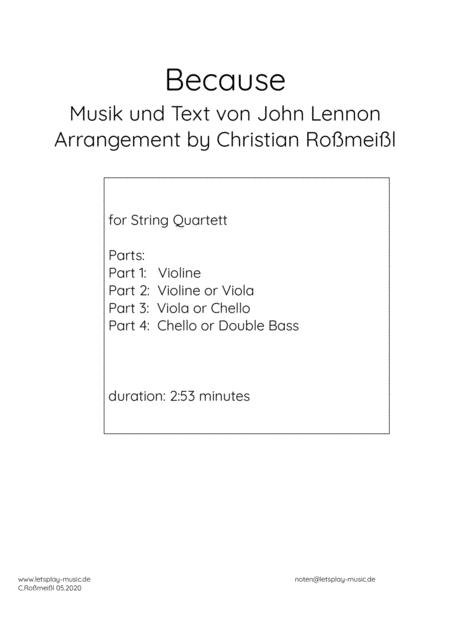 Free Sheet Music Because With String Quartett