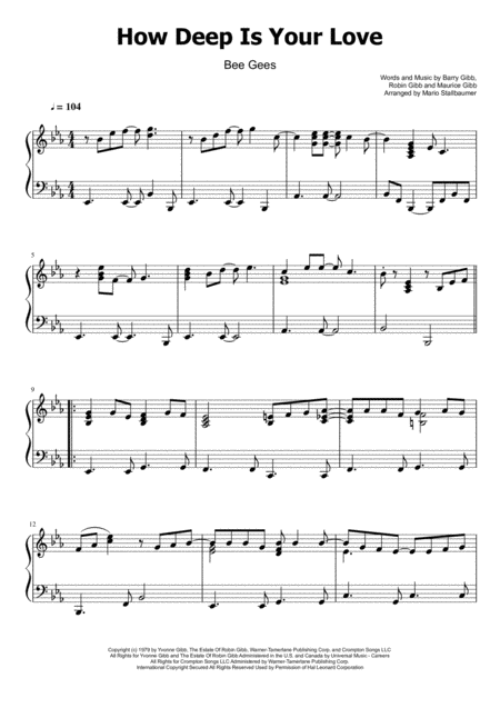 Free Sheet Music Bee Gees How Deep Is Your Love Piano Solo