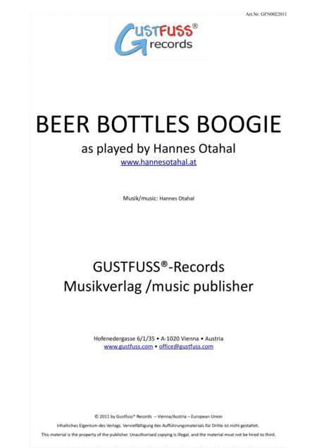 Beer Bottles Boogie As Played By Hannes Otahal Sheet Music