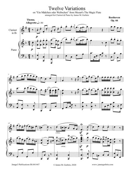 Beethoven 12 Variations Op 66 For Clarinet Piano Sheet Music