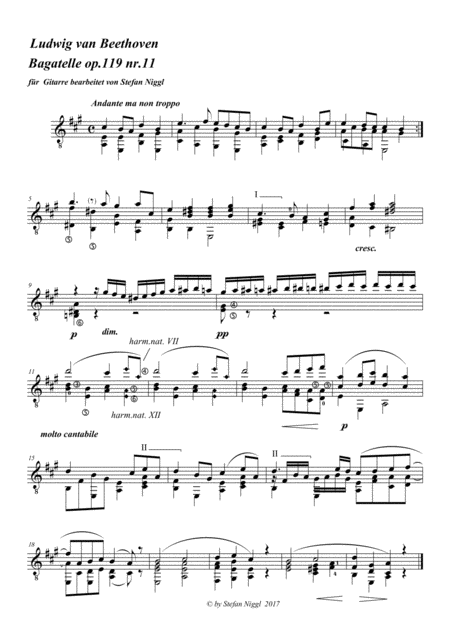 Free Sheet Music Beethoven Bagatelle Op 119 No 11 For Guitar Solo