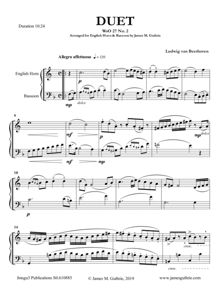 Free Sheet Music Beethoven Duet Woo 27 No 2 For English Horn Bassoon