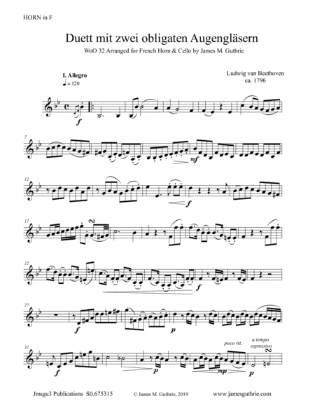Free Sheet Music Beethoven Duet Woo 32 For French Horn Cello
