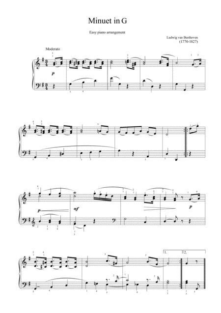 Free Sheet Music Beethoven Minuet In G Easy Piano Arrangement