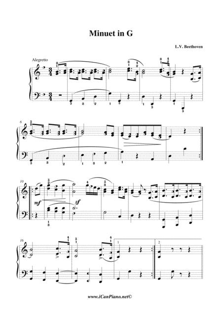 Free Sheet Music Beethoven Minuet In G Major Woo 10 No 2 Icanpiano Style