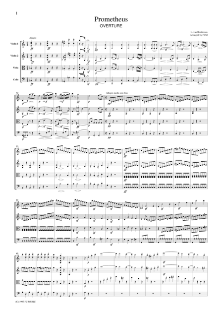 Free Sheet Music Beethoven Prometheus Overture For String Quartet Cb005