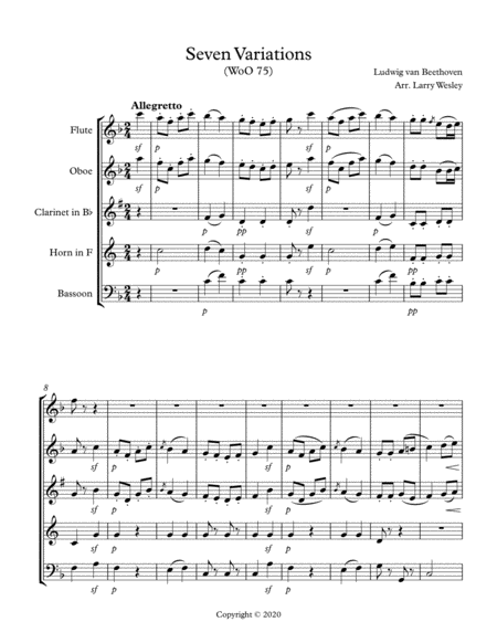 Free Sheet Music Beethoven Seven Variations