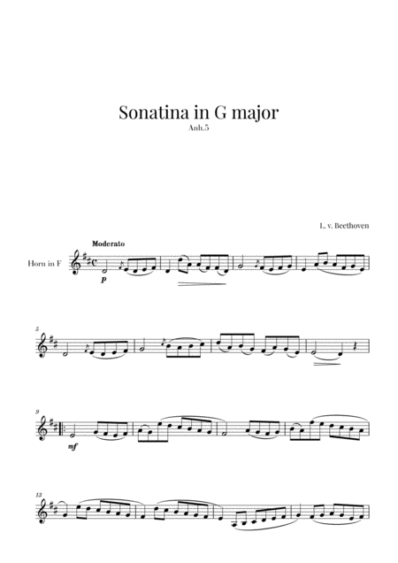 Beethoven Sonatina In G Major For French Horn In F Sheet Music