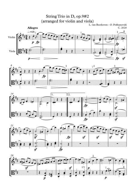Free Sheet Music Beethoven String Trio In D Op 9 2 3rd Movement Arranged For Violin And Viola
