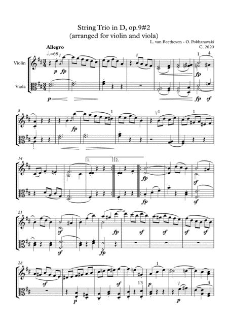 Beethoven String Trio In D Op 9 2 3rd Movement Arranged For Violin And Viola Sheet Music