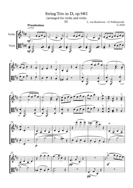 Free Sheet Music Beethoven String Trio In D Op 9 2 4th Movement Arranged For Violin And Viola