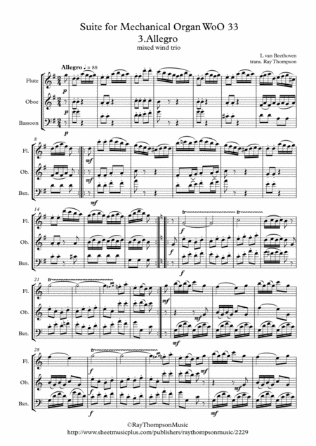 Beethoven Suite For Mechanical Organ Clock Woo 33 Mvt 3 Allegro Mixed Wind Trio Sheet Music