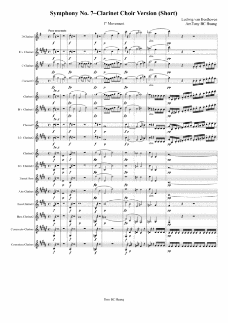 Free Sheet Music Beethoven Symphony No 7 For Clarinet Choir