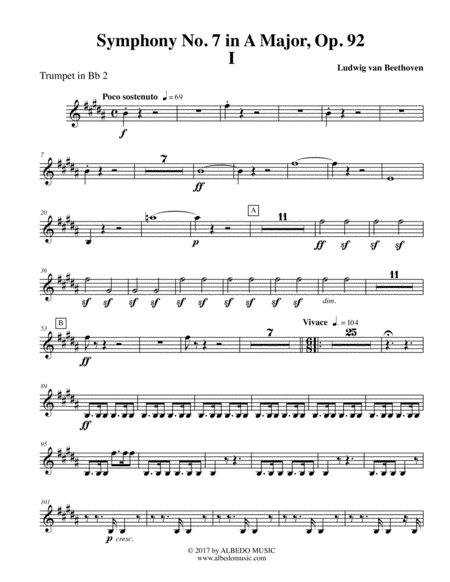 Free Sheet Music Beethoven Symphony No 7 Movement I Trumpet In Bb 2 Transposed Part Op 92