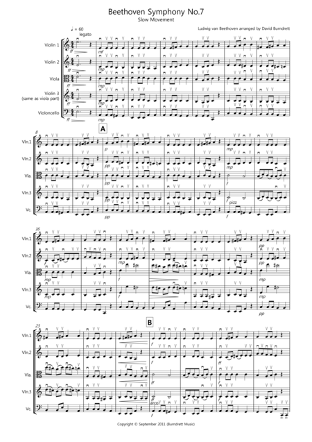 Free Sheet Music Beethoven Symphony No 7 Slow Movement For String Quartet