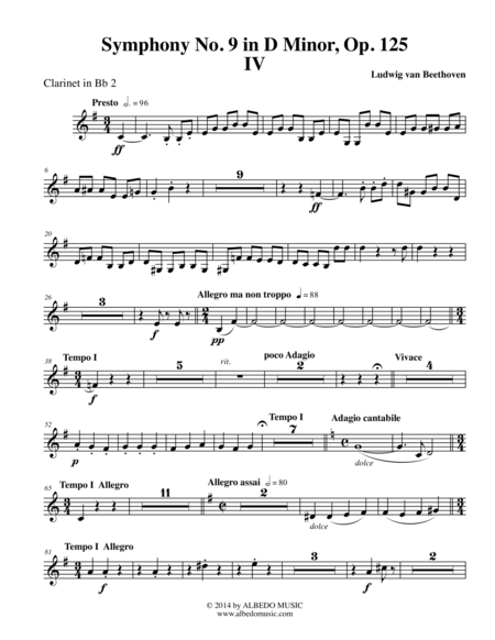 Free Sheet Music Beethoven Symphony No 9 Movement Iv Clarinet In Bb 2 Transposed Part Op 125