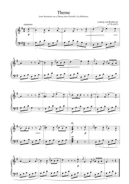 Free Sheet Music Beethoven Theme From Paisellos La Molinara Easy Piano Arrangement