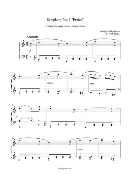 Free Sheet Music Beethoven Theme From Symphony No 3 Eroica Easy Piano Arrangement