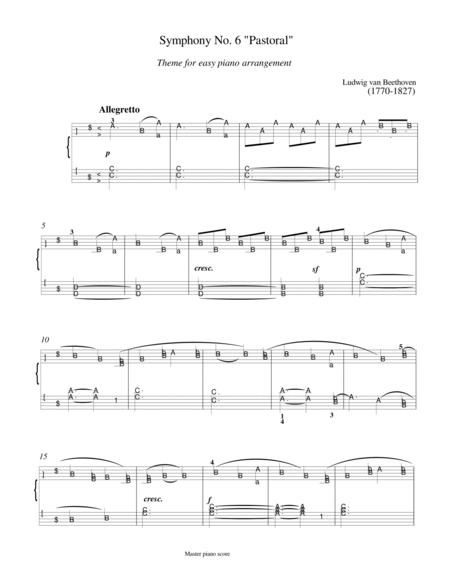 Beethoven Theme From Symphony No 6 Pastoral Easy Piano Arrangement Sheet Music