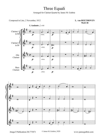 Beethoven Three Equali Woo 30 For Clarinet Quartet Sheet Music