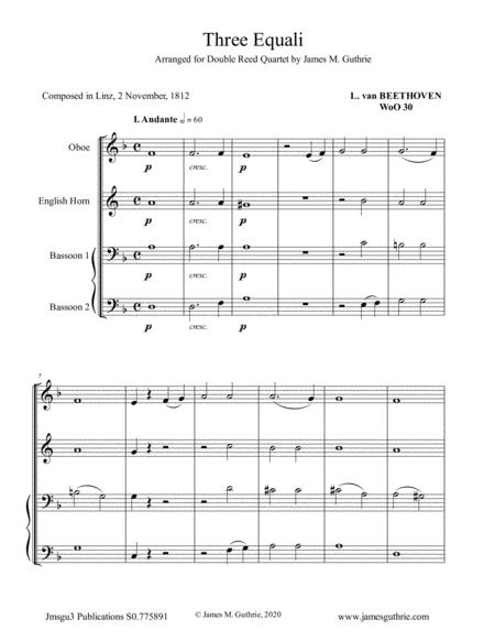 Beethoven Three Equali Woo 30 For Double Reed Quartet Sheet Music