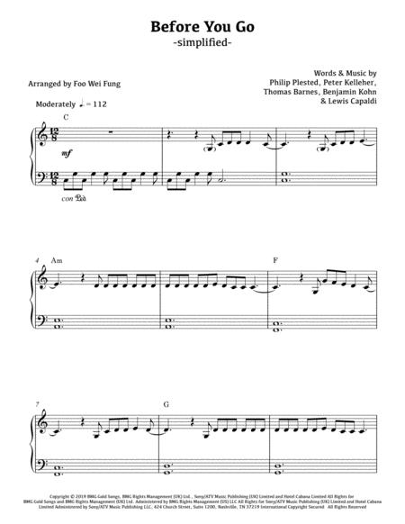 Before You Go Simplified Sheet Music