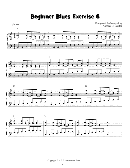 Beginner Blues Exercise 6 For Piano Sheet Music