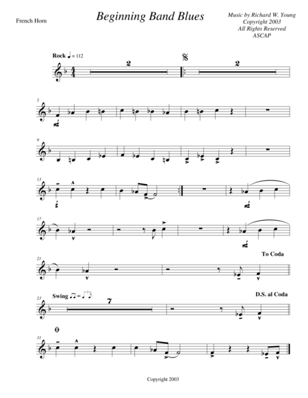 Free Sheet Music Beginning Band Blues French Horn