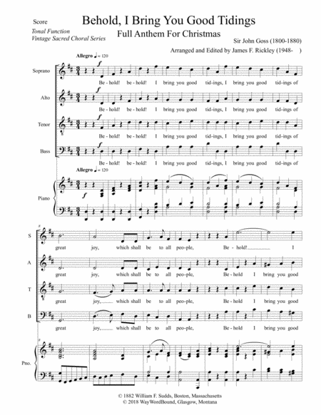 Free Sheet Music Behold I Bring You Good Tidings