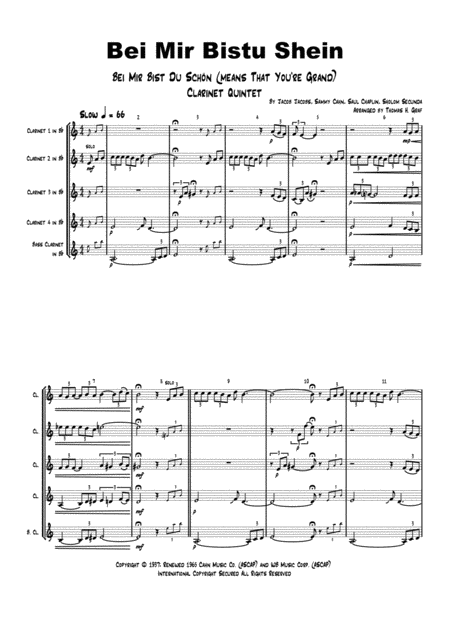 Bei Mir Bistu Shein Bei Mir Bist Du Schn Means That You Re Grand Clarinet Quintet Sheet Music