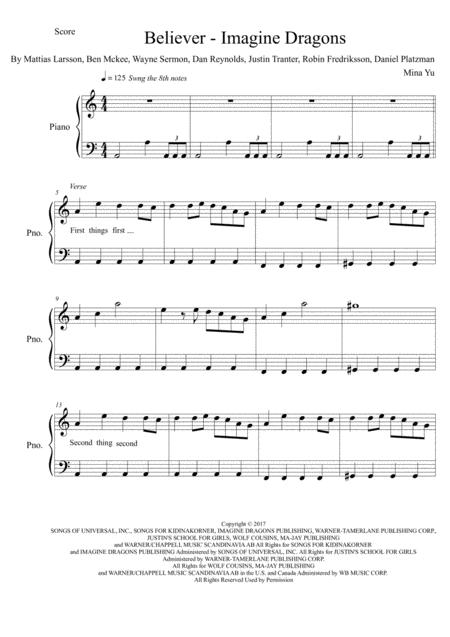 Believer Imagine Dragon Easy Piano Sheet Music