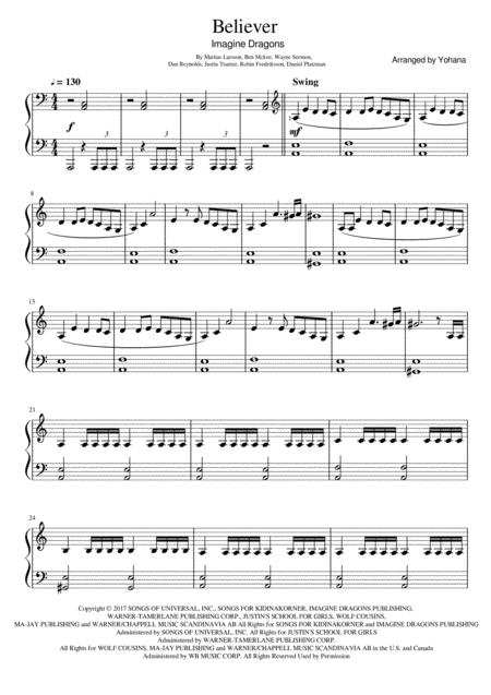 Free Sheet Music Believer Imagine Dragons Easy Playable Piano For Royal Grade 1 2