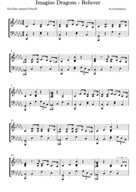 Believer Imagine Dragons Sheet Music