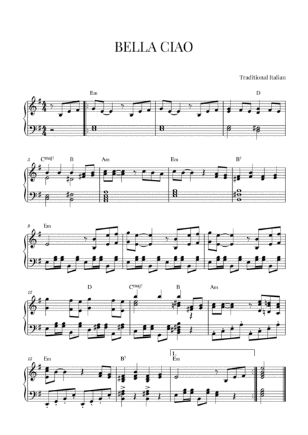 Free Sheet Music Bella Ciao For Piano