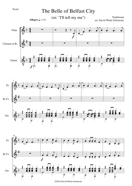 Free Sheet Music Belle Of Belfast City I Will Tell My Ma For Flute Clarinet And Guitar