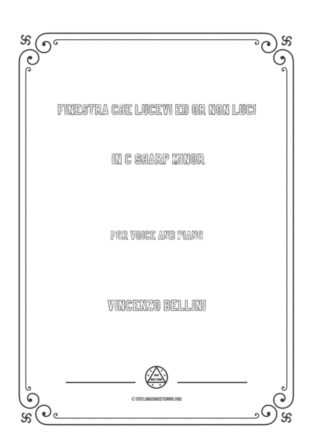 Bellini Finestra Che Lucevi Ed Or Non Luci In C Sharp Minor For Voice And Piano Sheet Music