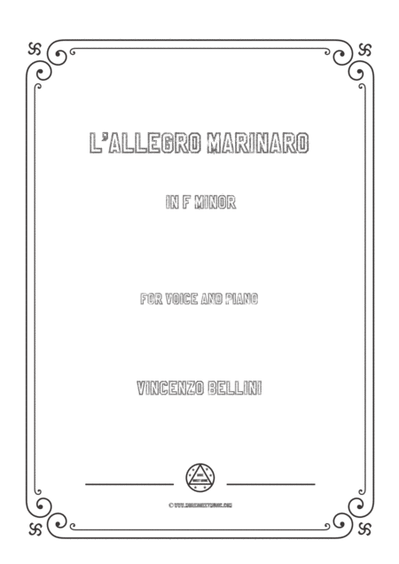 Bellini L Allegro Marinaro In F Minor For Voice And Piano Sheet Music