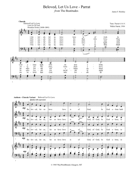 Free Sheet Music Beloved Let Us Love Parrat Anthem Chorale Variant