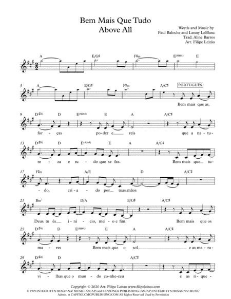 Free Sheet Music Bem Mais Que Tudo Above All