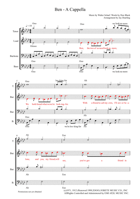 Ben A Cappella Sheet Music