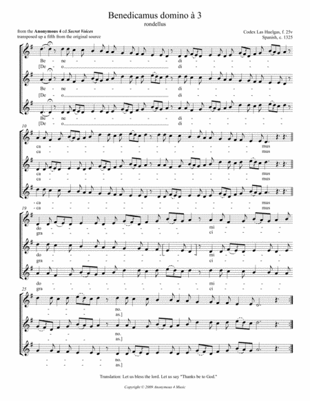 Free Sheet Music Benedicamus Domino A3 From The Anonymous 4 Album Secret Voices Multi Copy License