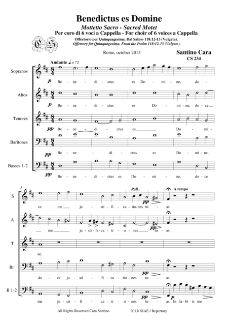 Free Sheet Music Benedictus Es Domine Sacred Motet For 6 Voices A Cappella