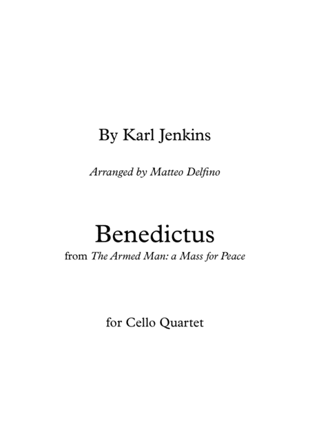 Benedictus From The Armed Man For Cello Quartet Sheet Music