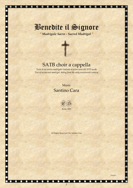 Benedite Il Signore Madrigale Sacro Per Coro Satb A Cappella Sheet Music