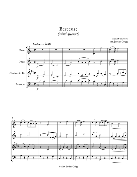 Berceuse Wind Quartet Sheet Music