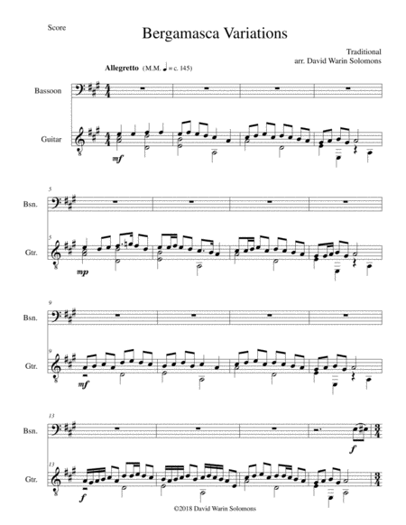 Free Sheet Music Bergamasca Variations For Bassoon And Guitar