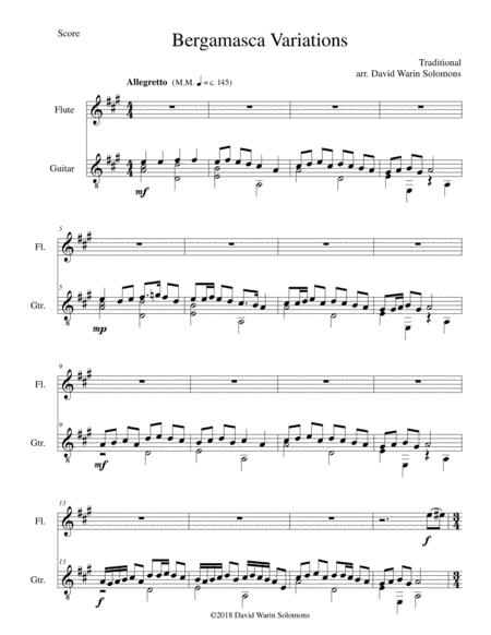 Bergamasca Variations For Flute And Guitar Sheet Music